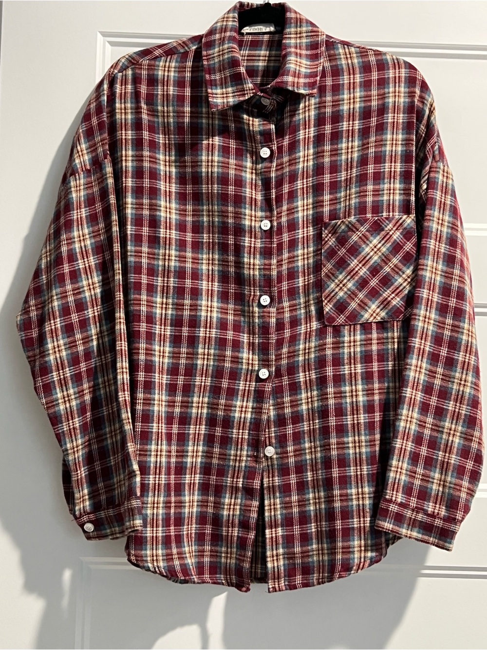 ADORA Maroon Plaid Button-Down Shirt with Blue & Cream Stripes